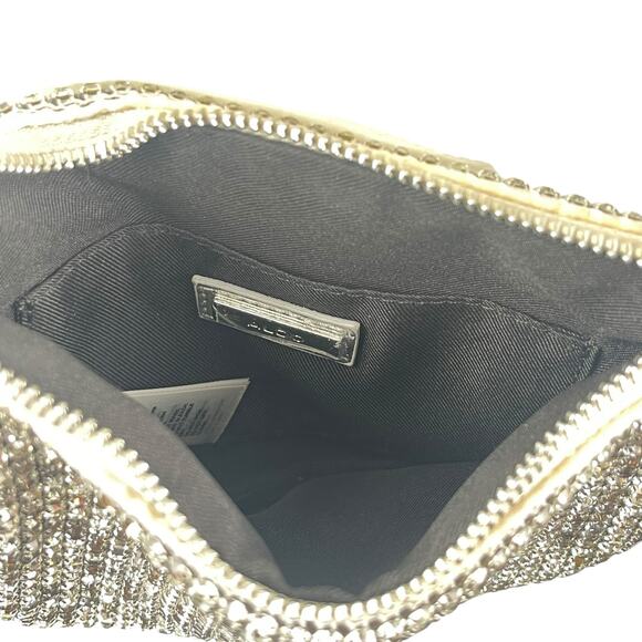 Aldo Mistera Silver Rhinestone Sparkly Shimmer Crescent Half Moon Shoulder Bag - Picture 6 of 8